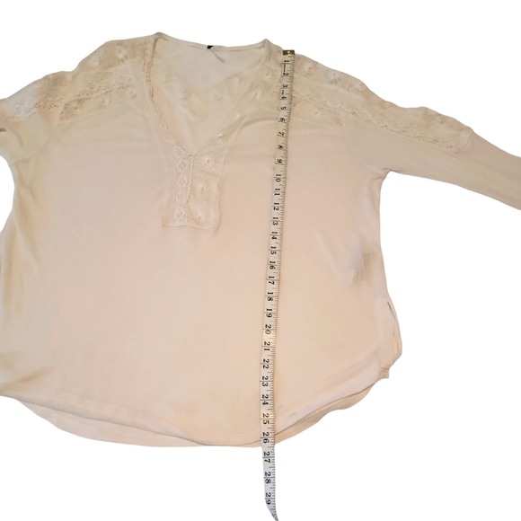 Free People Lola Top Long Sleeve Lace Trim Boxy Oversize Ivory Cream Size M - Picture 9 of 10